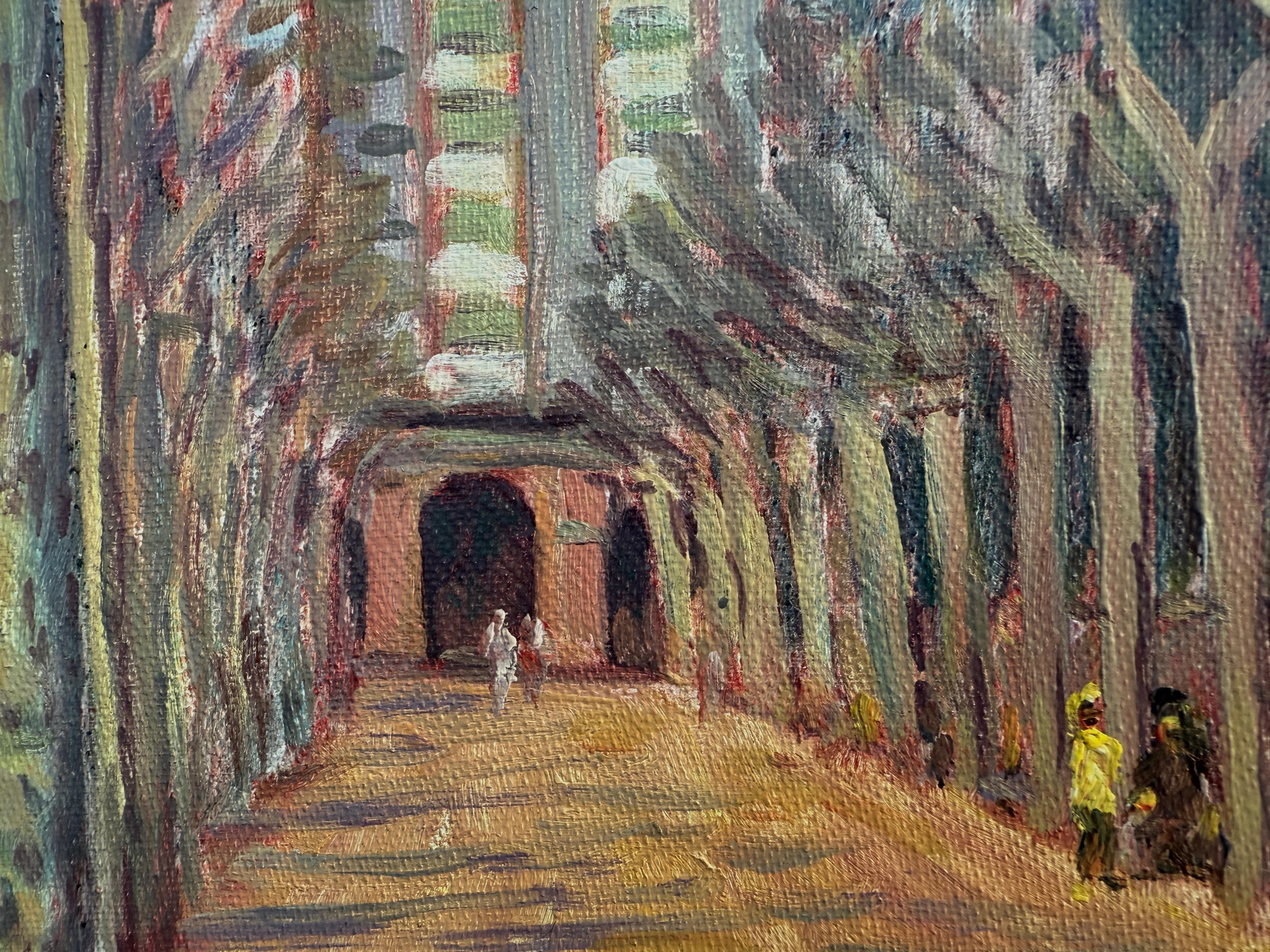 Park in a Catalan City oil painting spanish urbanscape For Sale 1