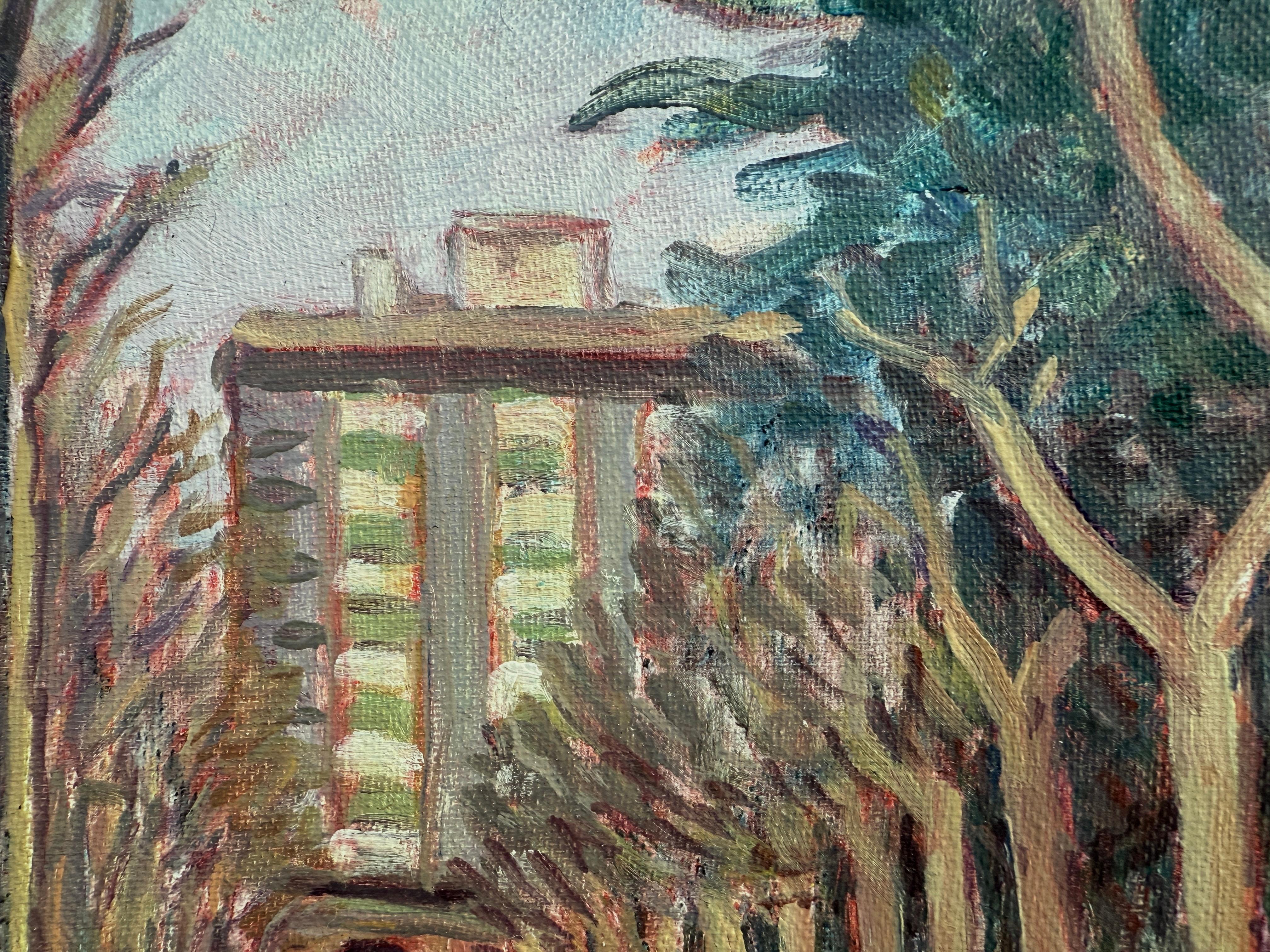 Park in a Catalan City oil painting spanish urbanscape For Sale 2