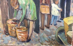 Market Scene Oil on Canvas, Post-Impressionist, Signed, 1970s
