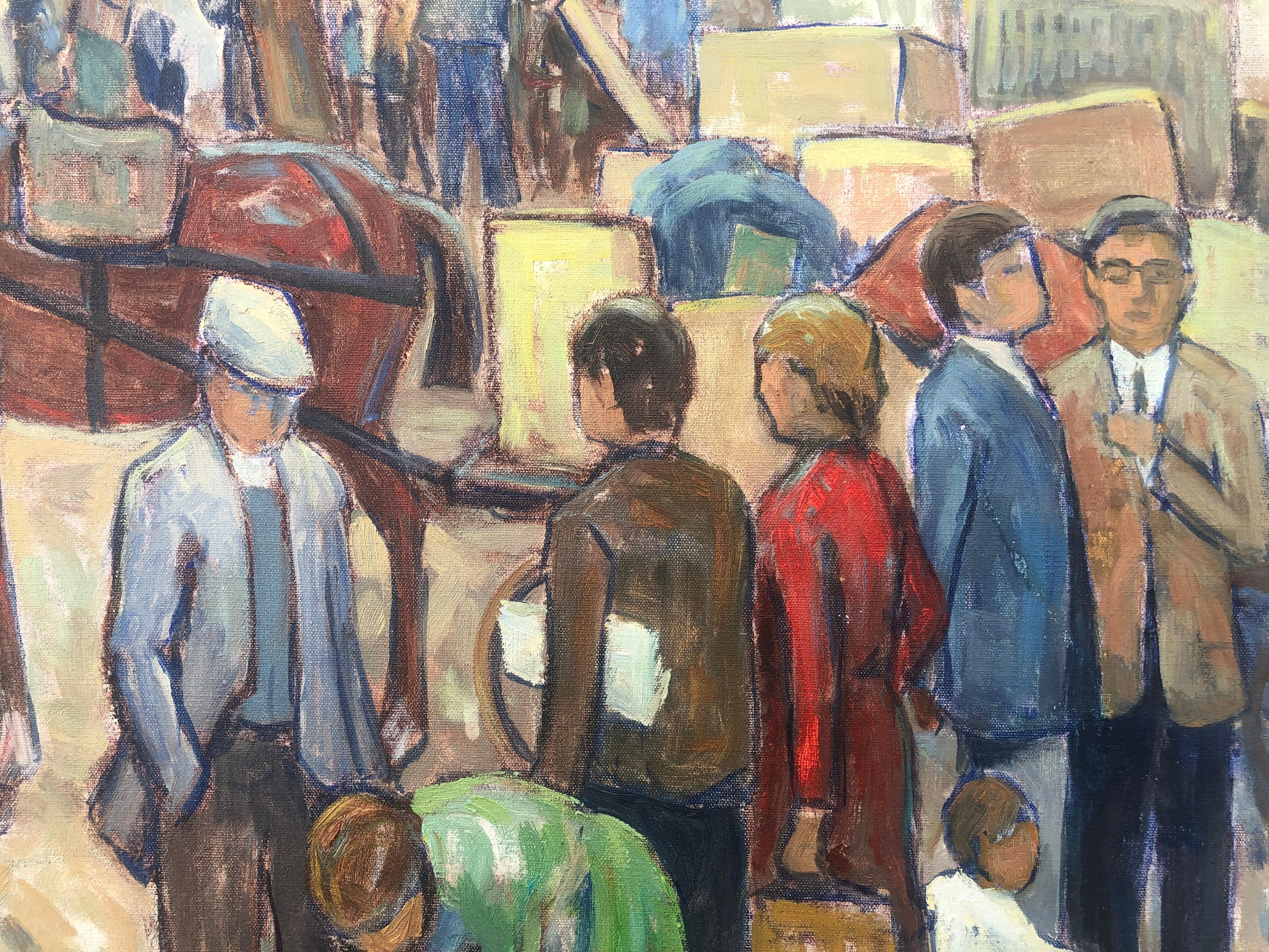 Mercado de día español óleo sobre lienzo - Painting Posimpresionista de Sebastia Congost i Pla
