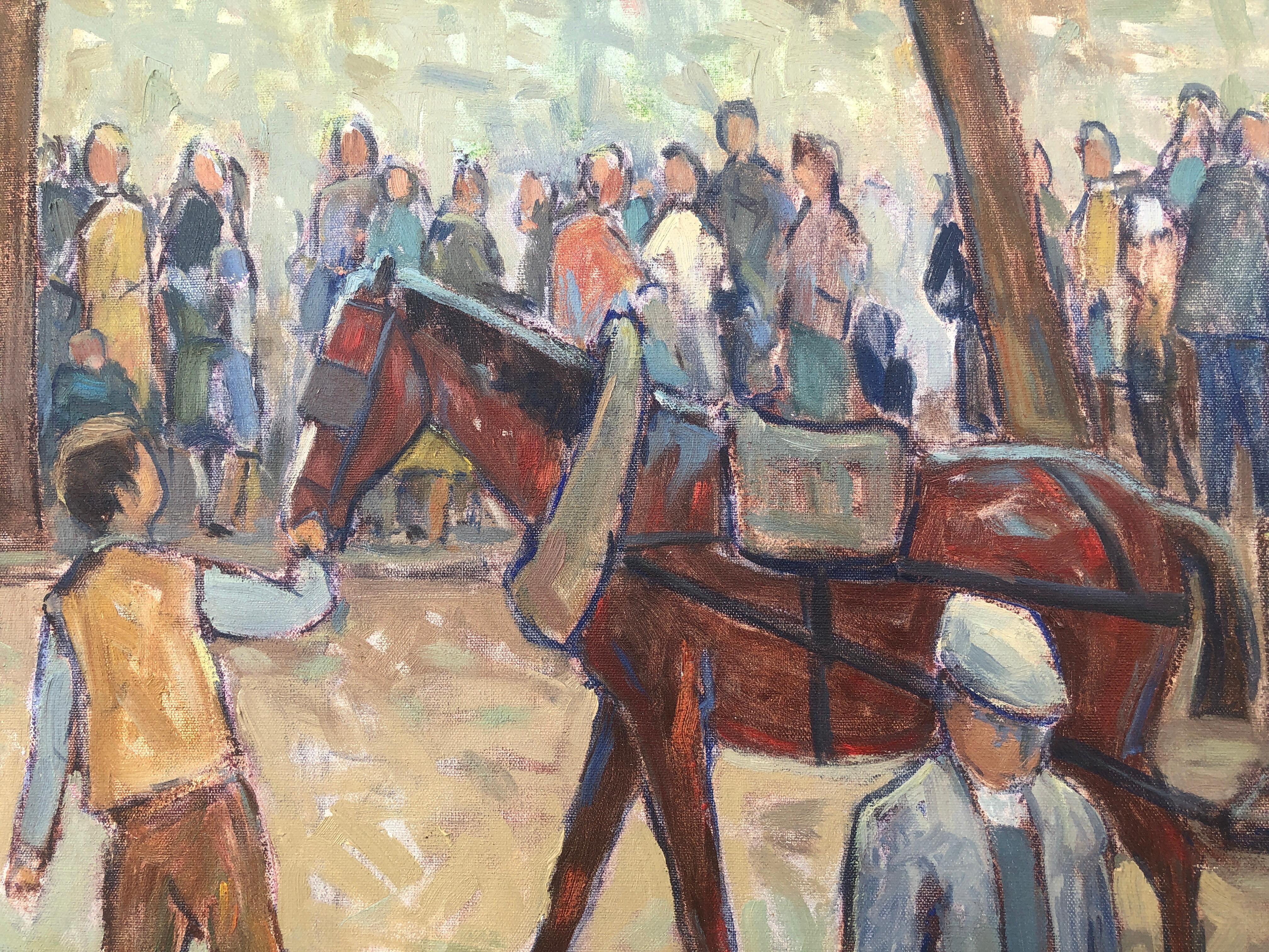 Mercado de día español óleo sobre lienzo - Animal Painting Marrón de Sebastia Congost i Pla