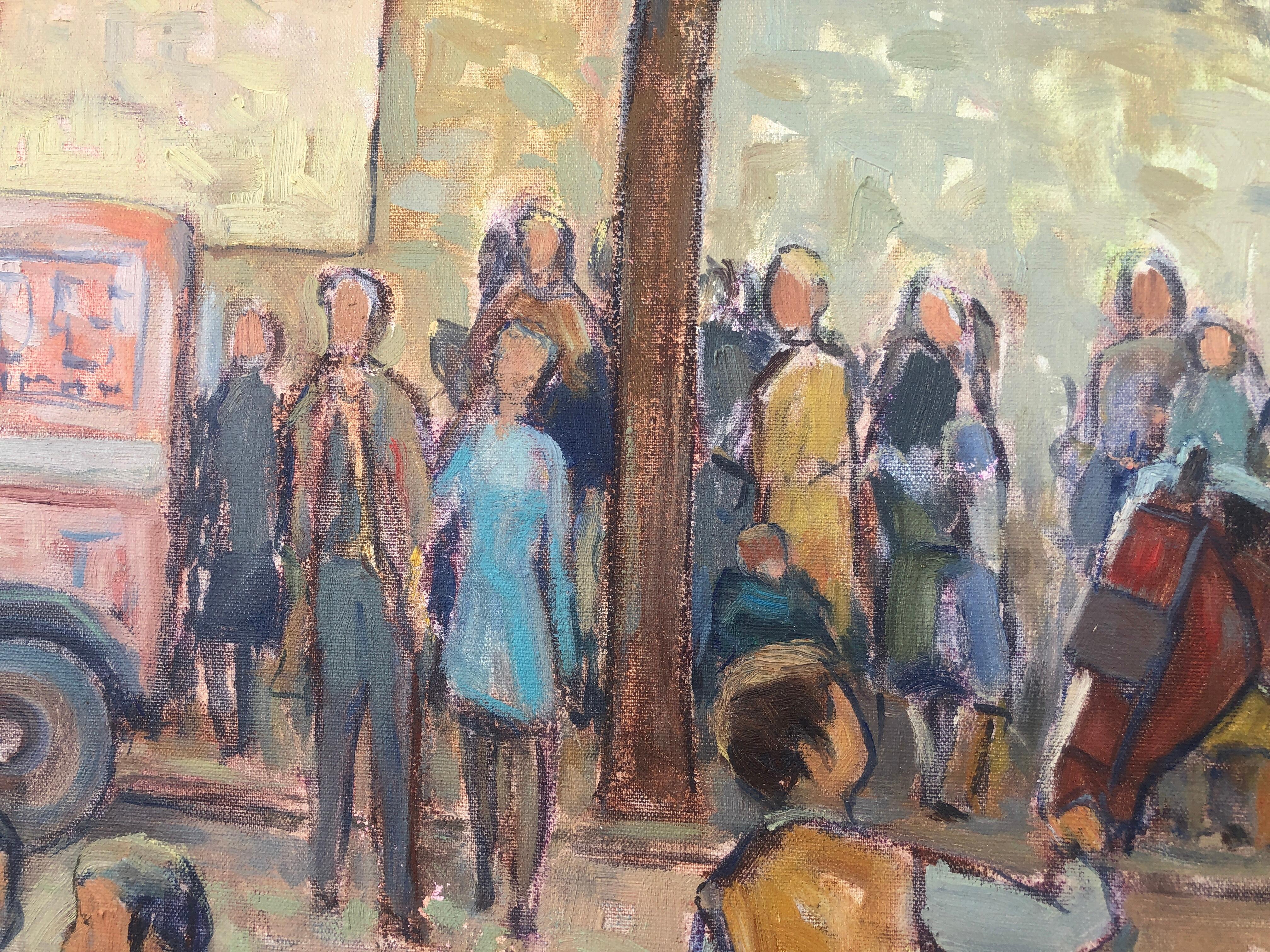 **Ficha Técnica y Descripción**

**Artista:** Sebastià Congost i Pla (Olot, 1919 - Olot, 2009)

**Título:** Escena del mercado

**Técnica:** Óleo sobre lienzo

**Dimensiones:** 25,6 x 31,9 pulgadas (sin enmarcar)

**Firmado:** Sí, abajo a la derecha