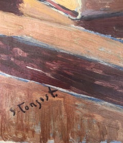 still life with teapot and book oil on board painting