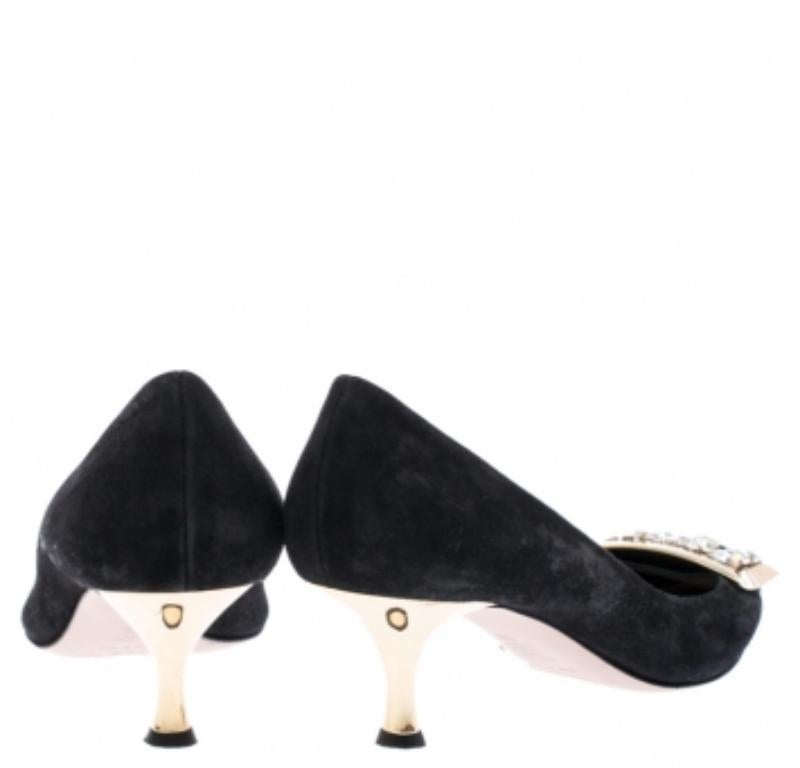 Sebastian Black Suede Crystal Embellished Pumps Size 38 Bon état - En vente à Dubai, Al Qouz 2