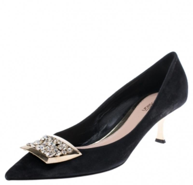 Sebastian Black Suede Crystal Embellished Pumps Size 38 Pour femmes en vente