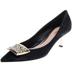 Sebastian Black Suede Crystal Embellished Pumps Size 38