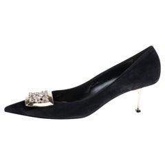 Sebastian Black Suede Crystal Embellished Pumps Size 38
