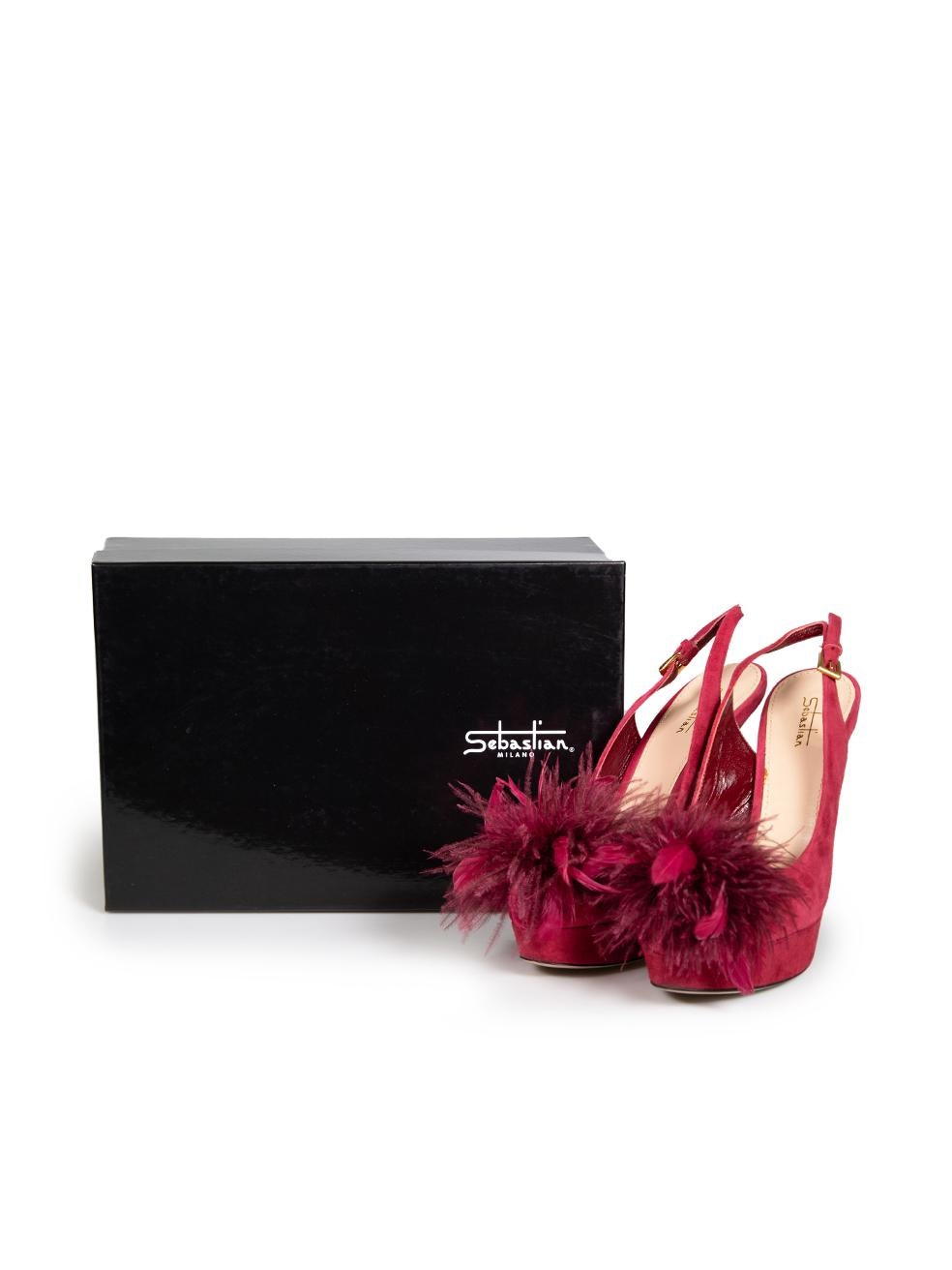 Women's Sebastian Burgundy Suede Feather Trim Heels Size IT 40 For Sale