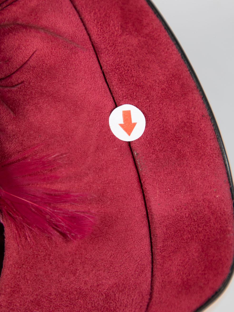 Sebastian Burgundy Suede Feather Trim Heels Size IT 40 For Sale 2