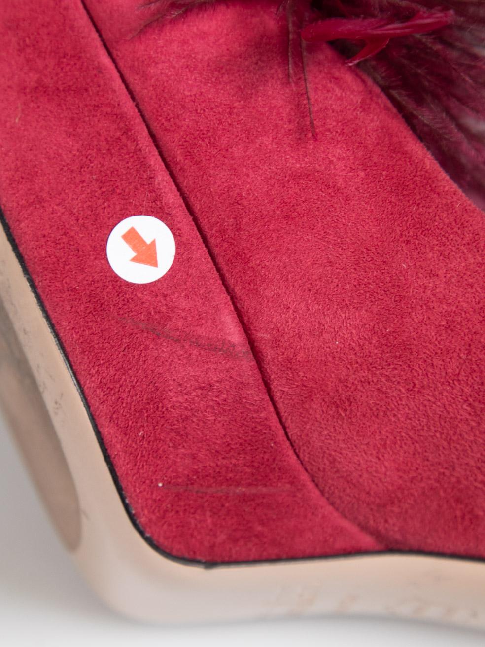 Sebastian Burgundy Suede Feather Trim Heels Size IT 40 For Sale 3