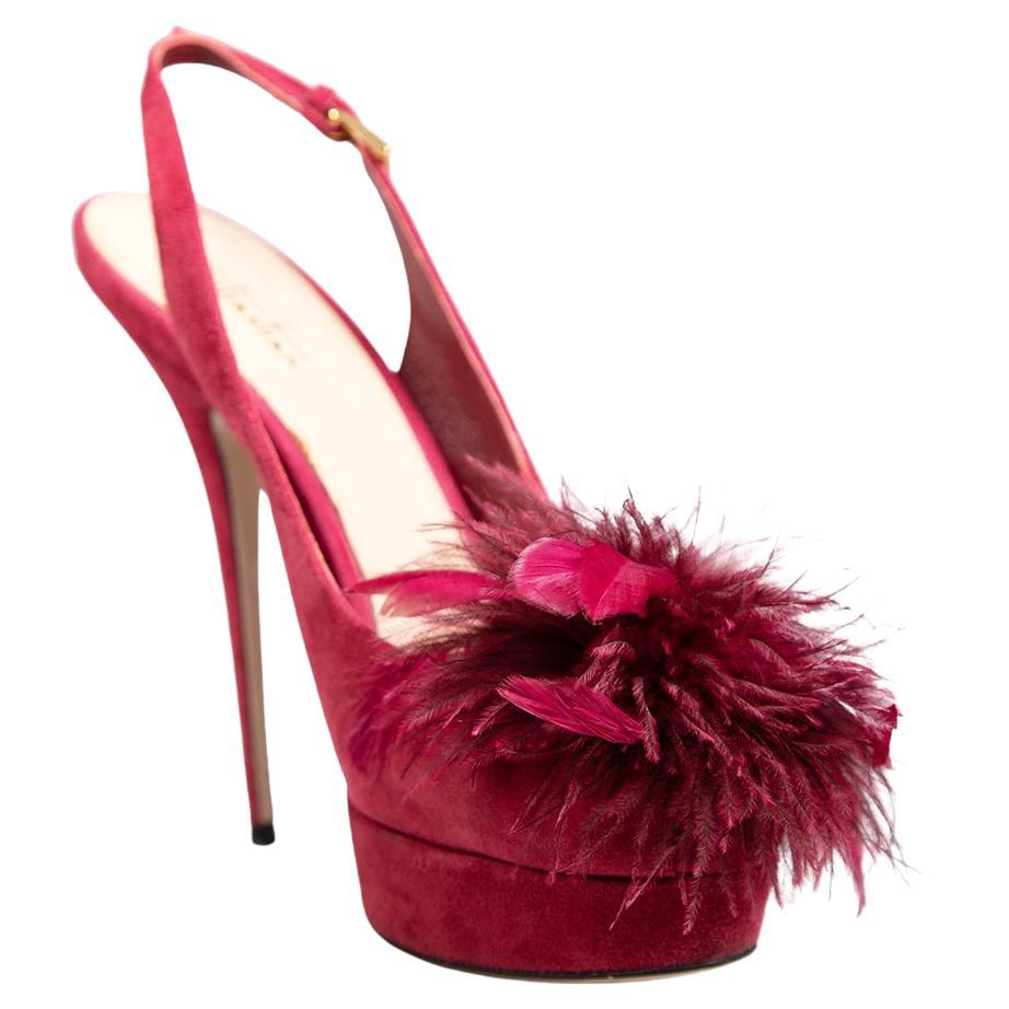 Sebastian Burgundy Suede Feather Trim Heels Size IT 40