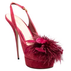 Sebastian Burgundy Suede Feather Trim Heels Size IT 40