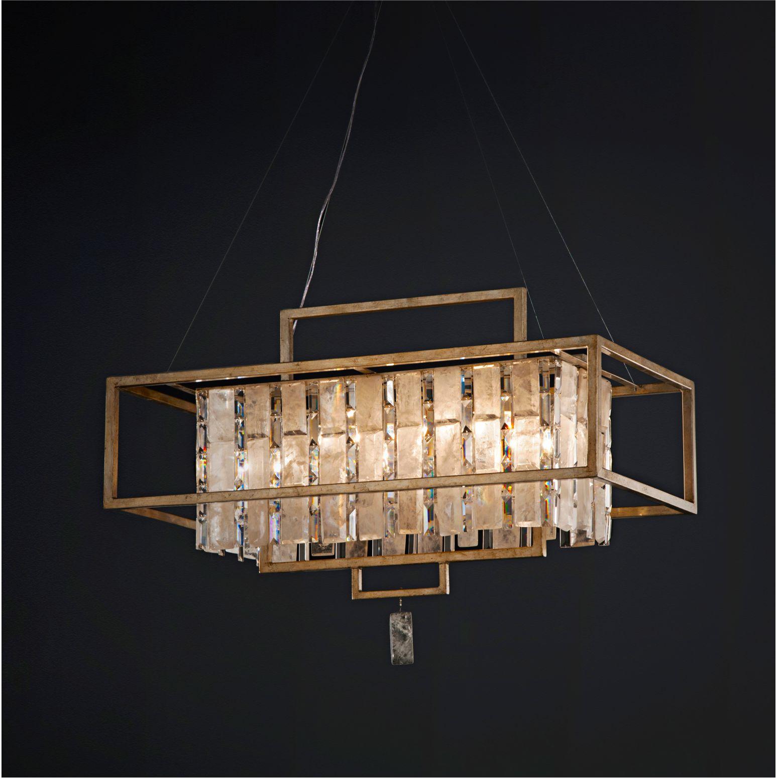 Quartz chandelier lamp by Aver 
Dimensions: D 50 x W 100 x H 65 cm 
Materials: Aluminum, plated with gold leaf. Natural Smokey Quartz. 
Lighting: 10 x E14
Finish: Silver veneer, aged silver veneer, gold veneer, aged gold veneer, copper veneer, aged