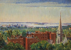 View of Brooklyn, early 20th century impressionist oil painting of New York City