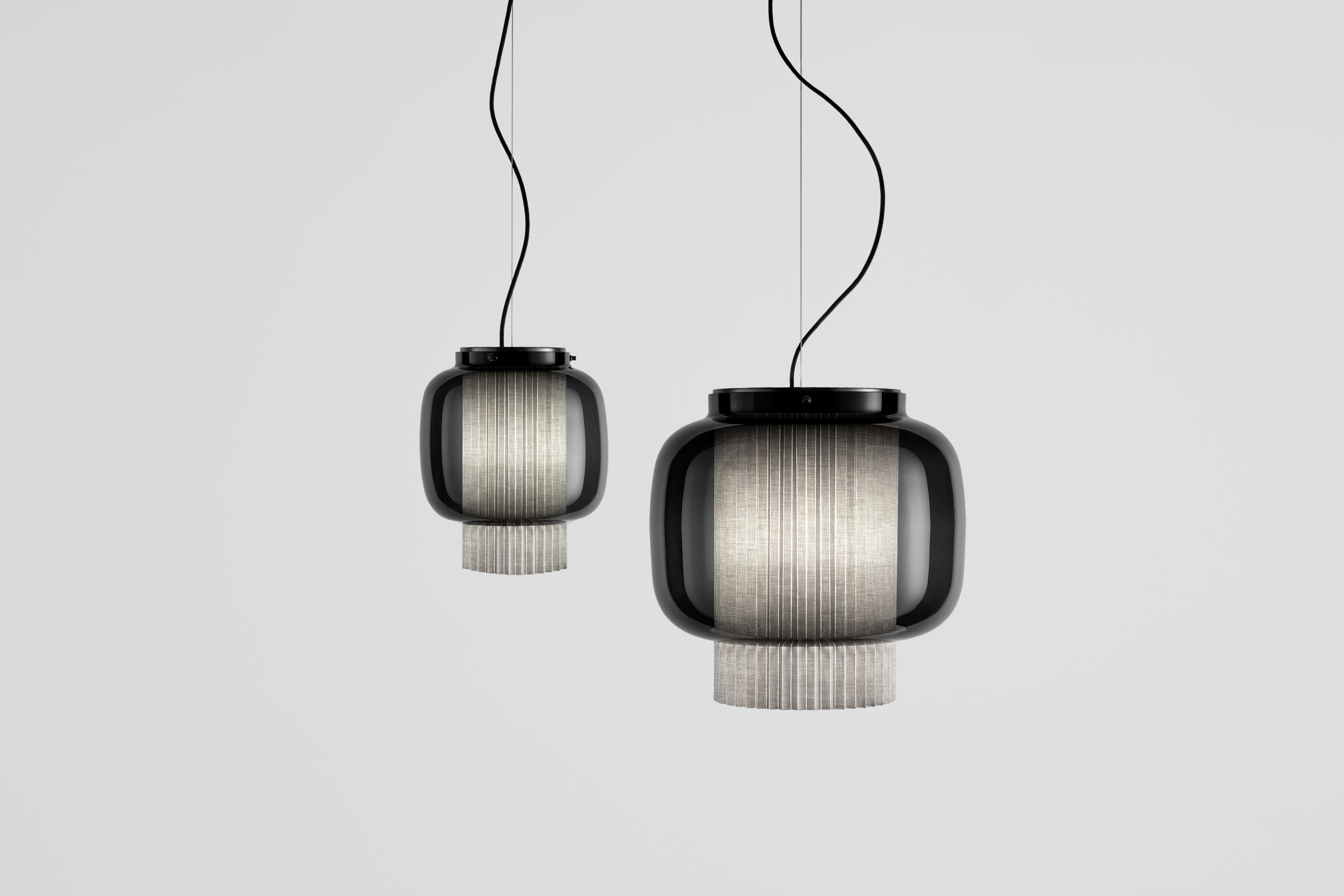Mid-Century Modern Sebastian Herkner Manila T PE Graphite Matte Grey Textile Black Glass Diffuser For Sale