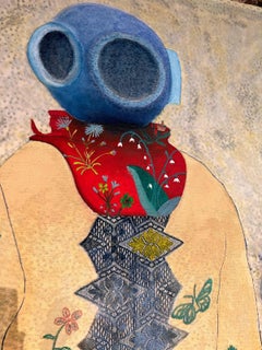 Large mixed media (fabric, wool) artwork called The Diver