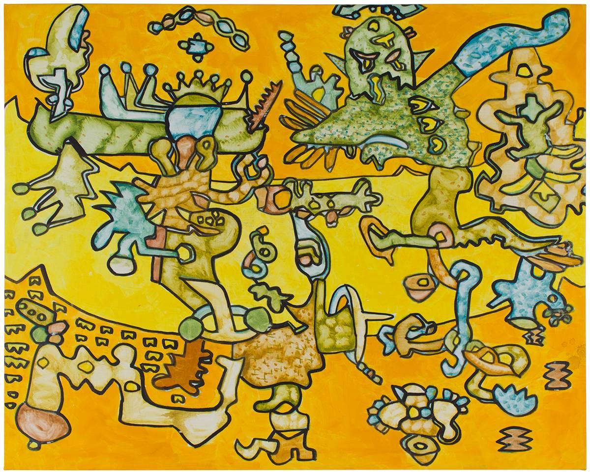 Stelle gemelle, pittura a olio astratta surrealista degli anni '70
