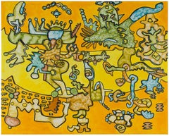 Étoile gagnante, peinture à l'huile surréaliste abstraite des années 1970