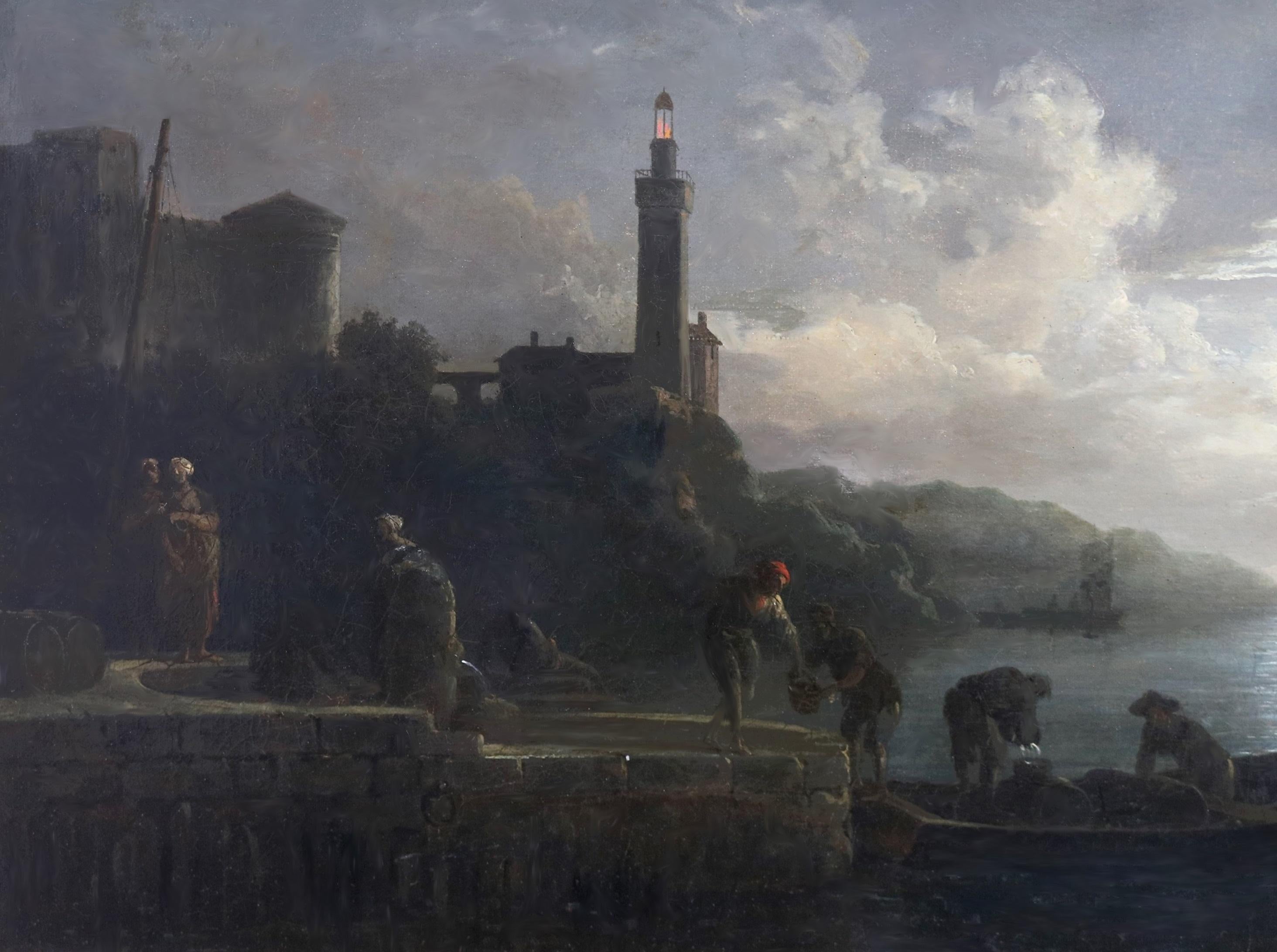 Galleons by Moonlight - 19th Century English Oil Painting Seascape at Full Moon 4