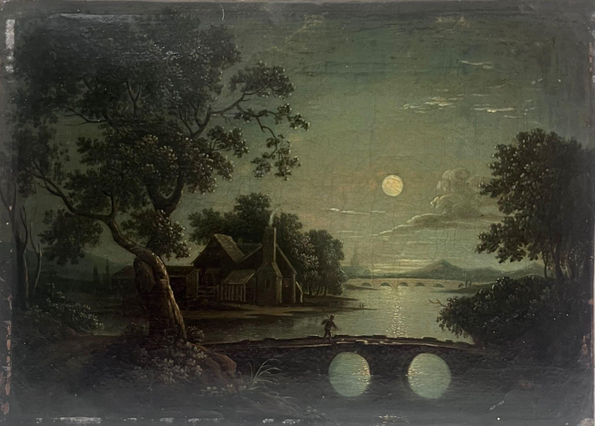 The Moonlit River
English School, early 19th century
circle of Sebastian Pether (1793-1844)
oil on canvas, unframed
canvas: 8 x 11 inches
provenance: private collection, Berkshire, England
condition: very minor surface scuffs but overall in good and