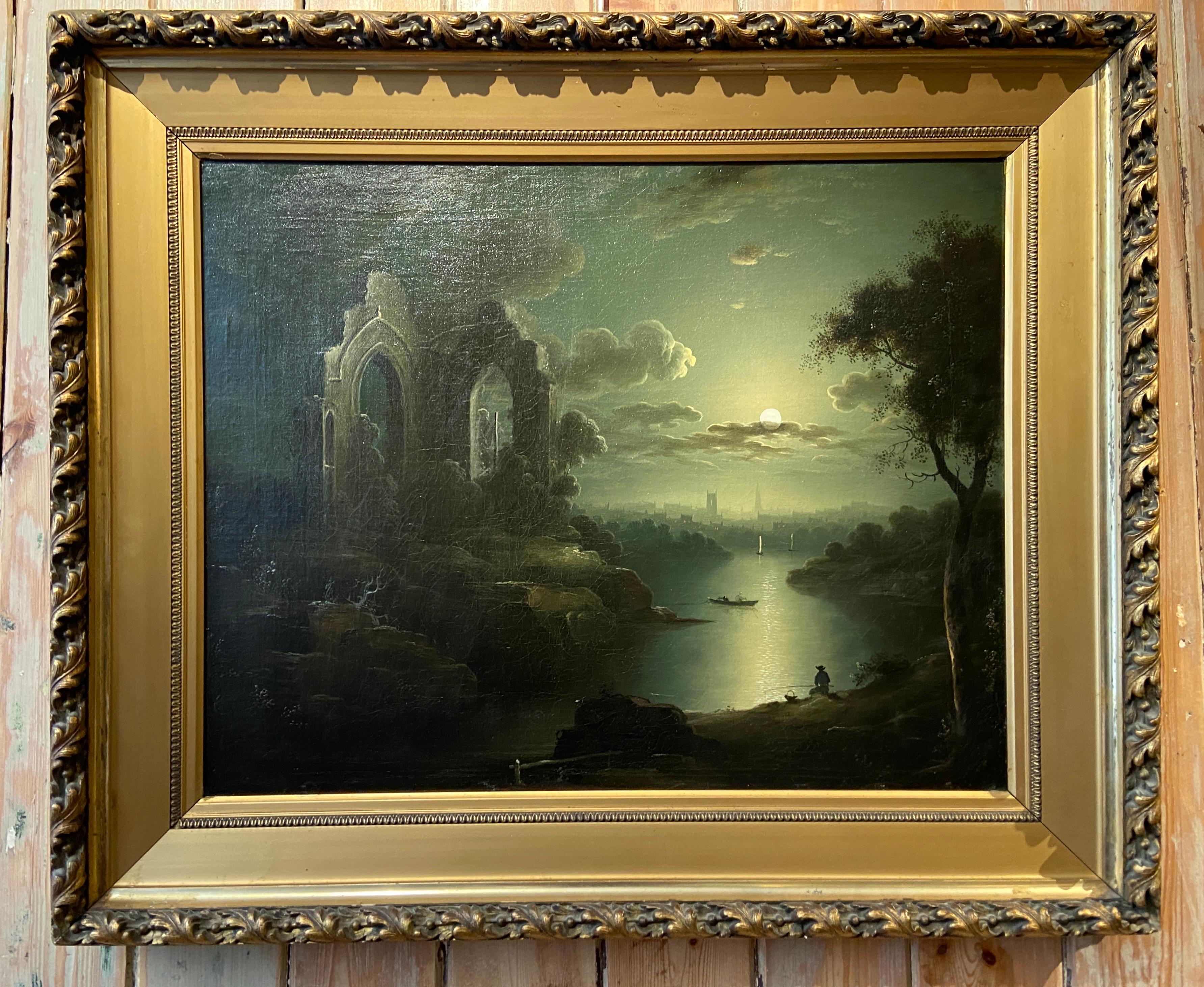Moonlight Scene with Fishermen - Painting by Sebastian Pether