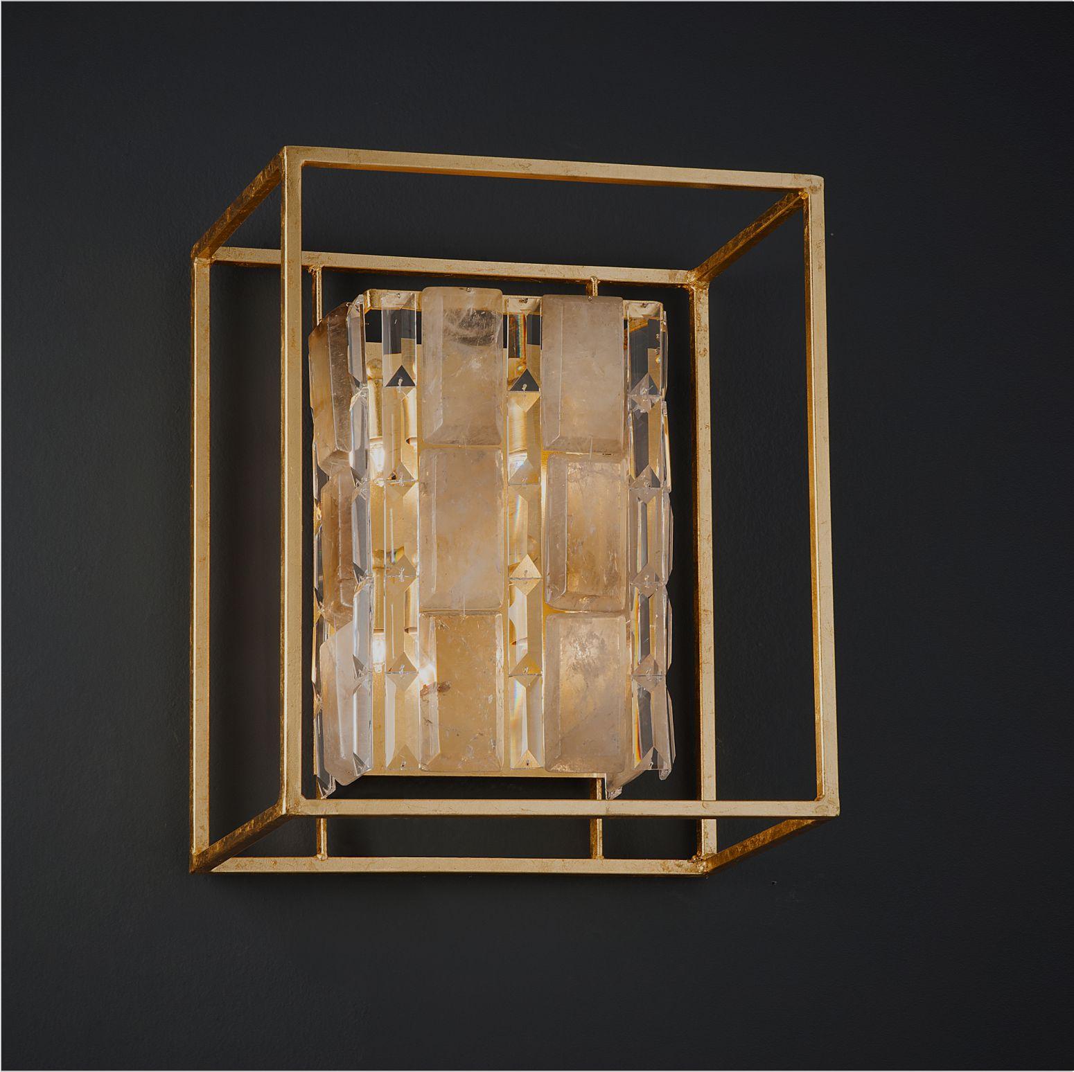 Quartz wall sconce by Aver 
Dimensions: D 20 x W 35 x H 40 cm 
Materials: Aluminum, plated with Gold Leaf. Natural Smokey Quartz. 
Lighting: 04 x G9
Finish: Silver Veneer, Aged Silver Veneer, Gold Veneer, Aged Gold Veneer, Copper Veneer, Aged Copper