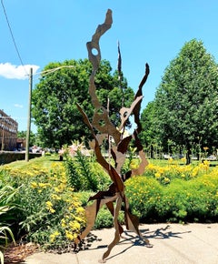 Contemporary Modern Outdoor Industrial Metal Lawn Garden Sculpture Rustic Patina