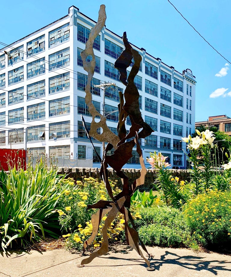 Contemporary Modern Outdoor Industrial Metal Lawn Garden Sculpture Rustic Patina For Sale 3