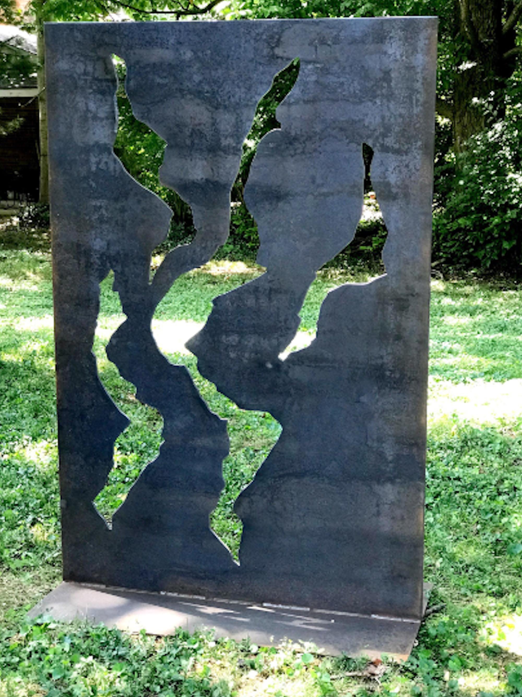 Sebastian Reiter Abstract Sculpture – Industrielle Outdoor-Skulptur Rustikale Patina Metall Hof Garten Zeitgenössische Kunst