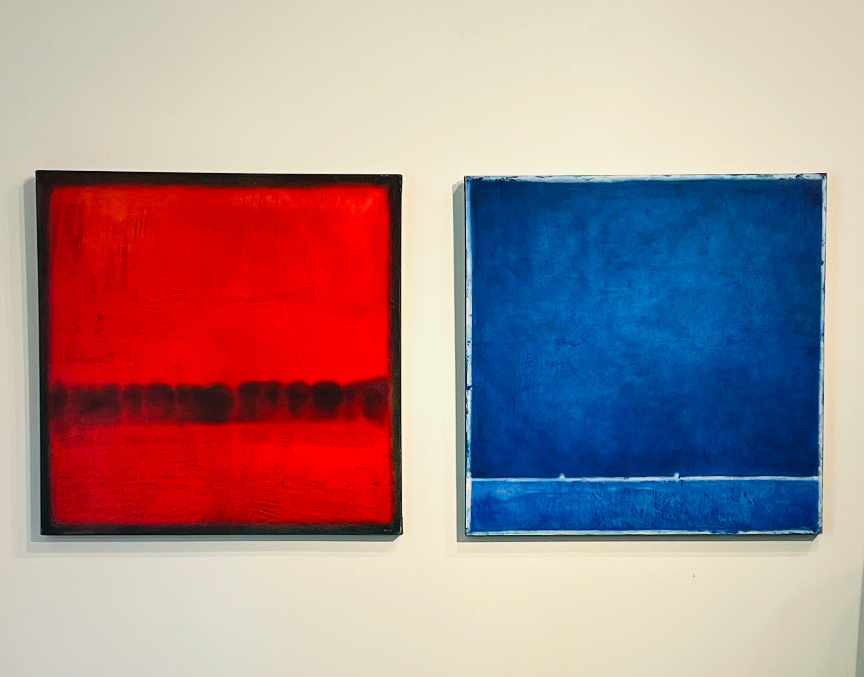 Orizzonti lontani 30 X 30 Rosso intenso Olio su tela in vendita 2