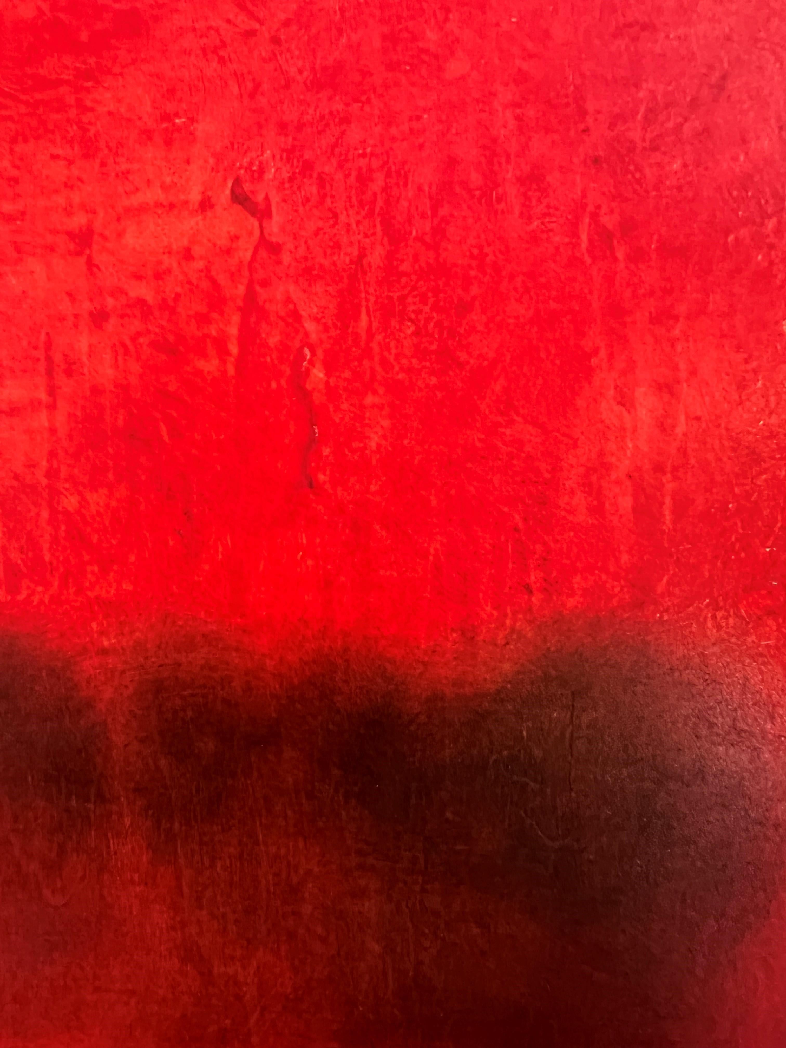 Orizzonti lontani 30 X 30 Rosso intenso Olio su tela - Painting di Sebastian Spreng