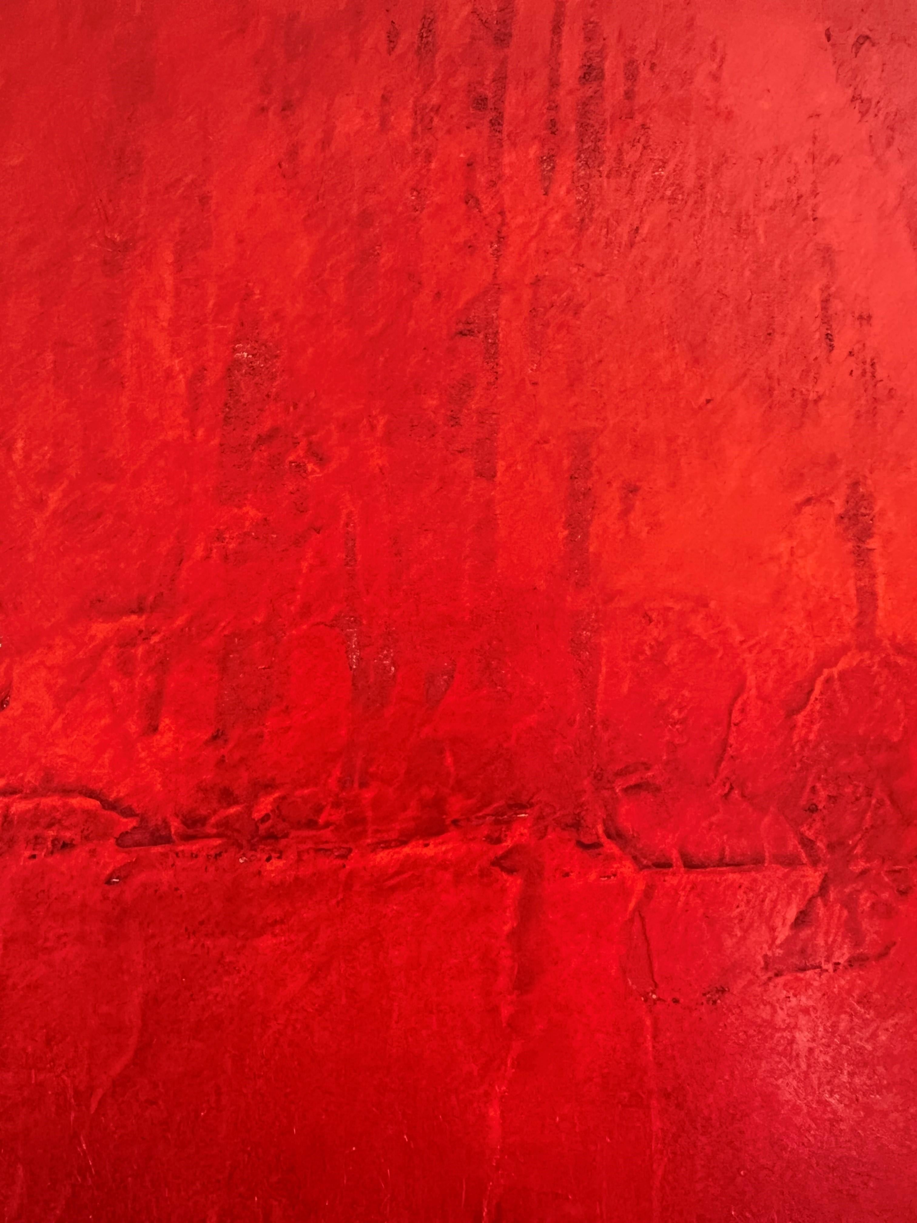 Orizzonti lontani 30 X 30 Rosso intenso Olio su tela in vendita 1