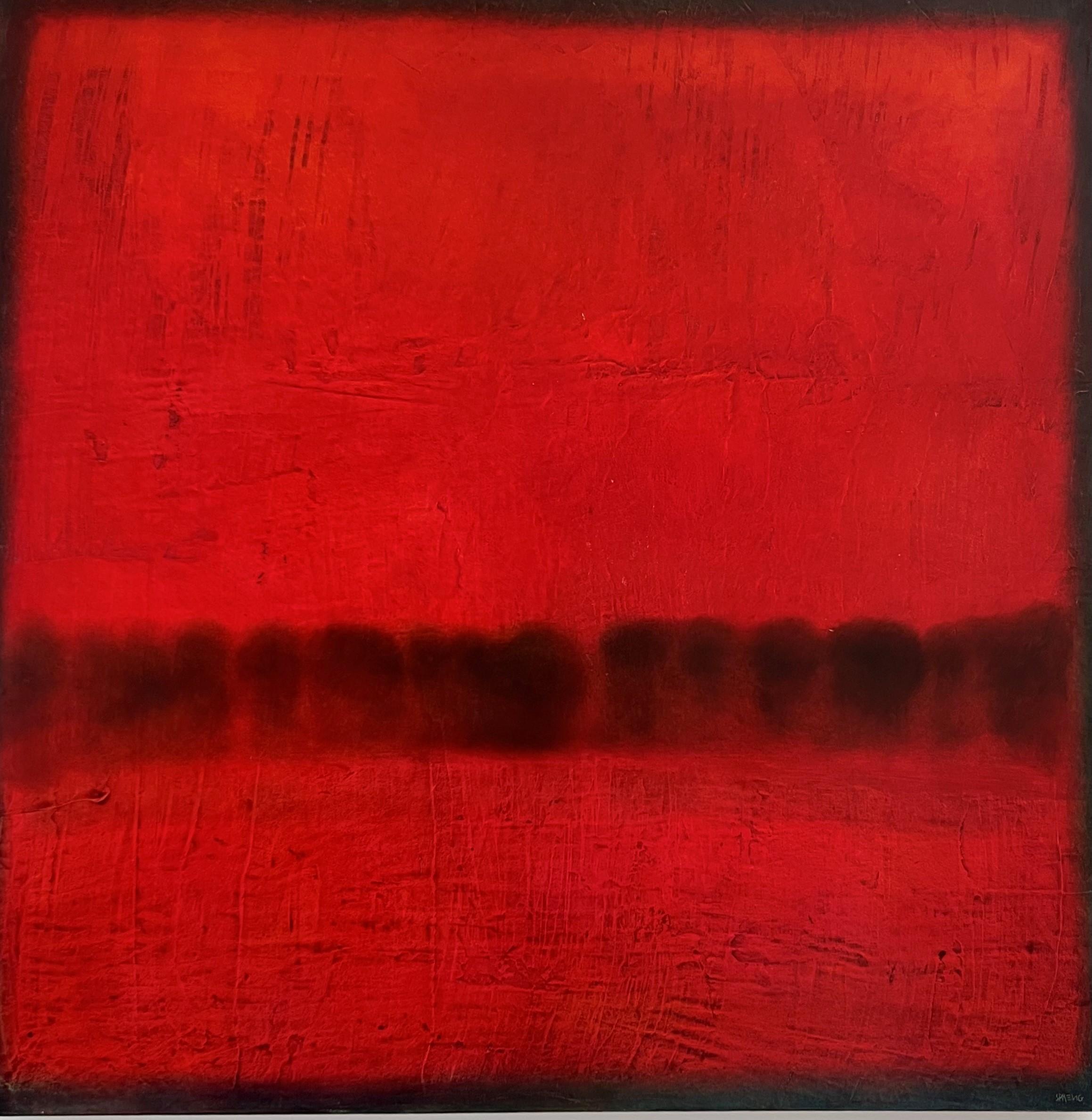 Sebastian Spreng Abstract Painting - Distant Horizons 30 X 30 Deep Red Oil on Canvas