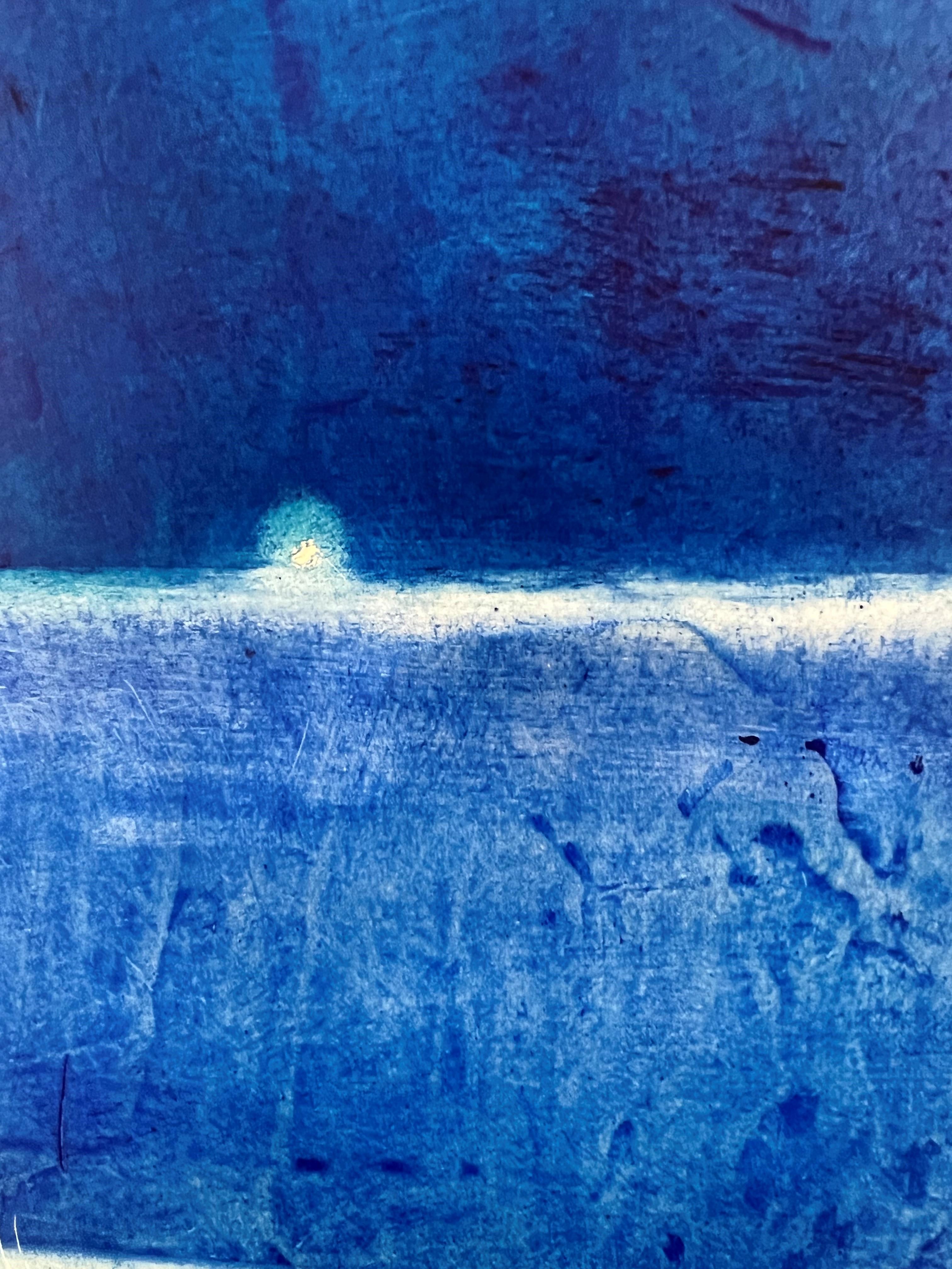Distant Lights 30 X 30 Tiefes Blau, Öl auf Leinwand (Abstrakt), Painting, von Sebastian Spreng