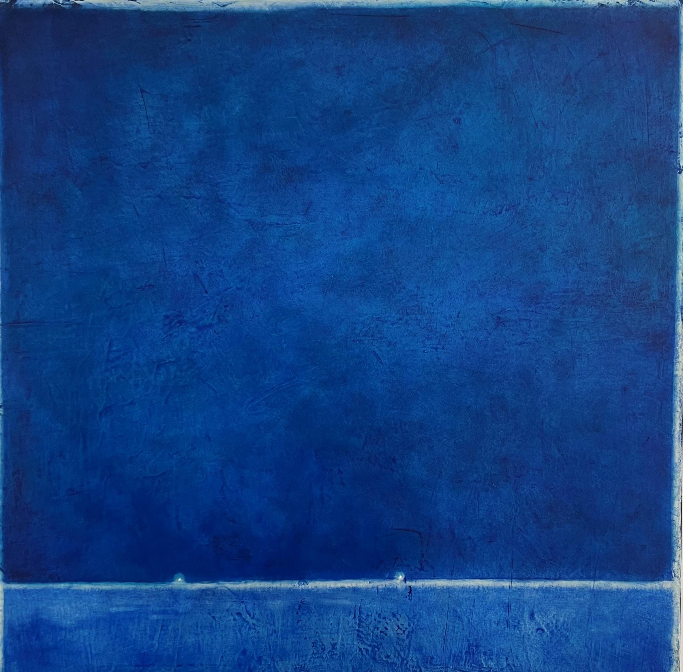 Sebastian Spreng Abstract Painting - Distant Lights 30 X 30 Deep Blues Oil on Canvas