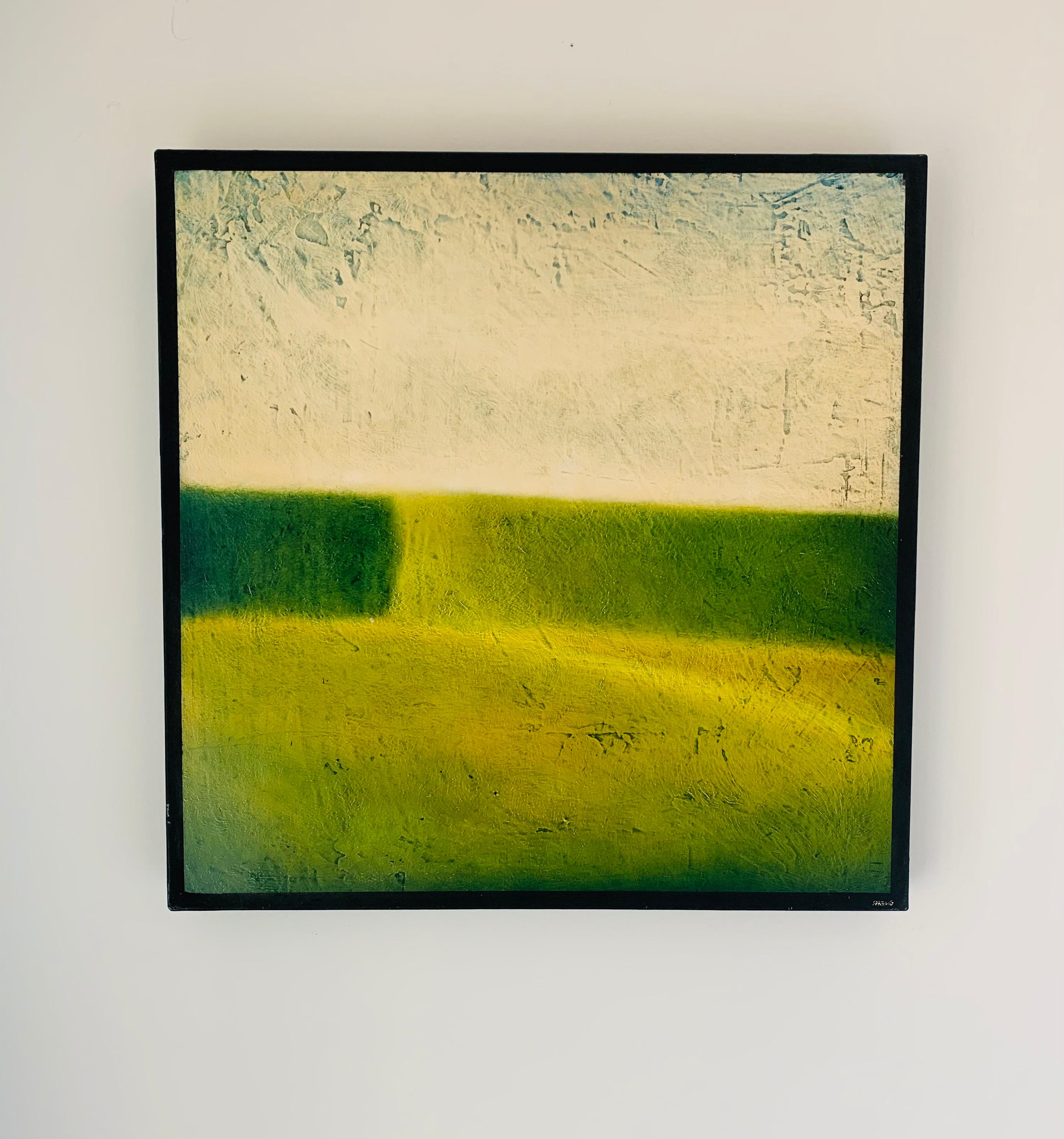 Sebastian Spreng Abstract Painting - Green Barrier 16 X 16 Oil on Canvas