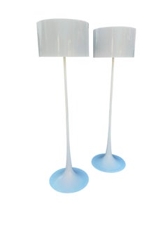Sebastian Wrong Flos Spun Pair Floor Lamps Shiny White Finish Space Age Design