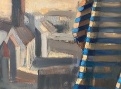 draperie bleue - XXIe siècle, peinture à l'huile figurative contemporaine, couleurs sourdes