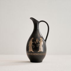 Sebastiani Gubbio 'Bucchero' Ceramic Pitcher with Gold Decoration, Italy, 1960s