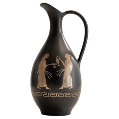 Sebastiani Gubbio 'Bucchero' Ceramic Pitcher with Gold Decoration, Italy, 1960s