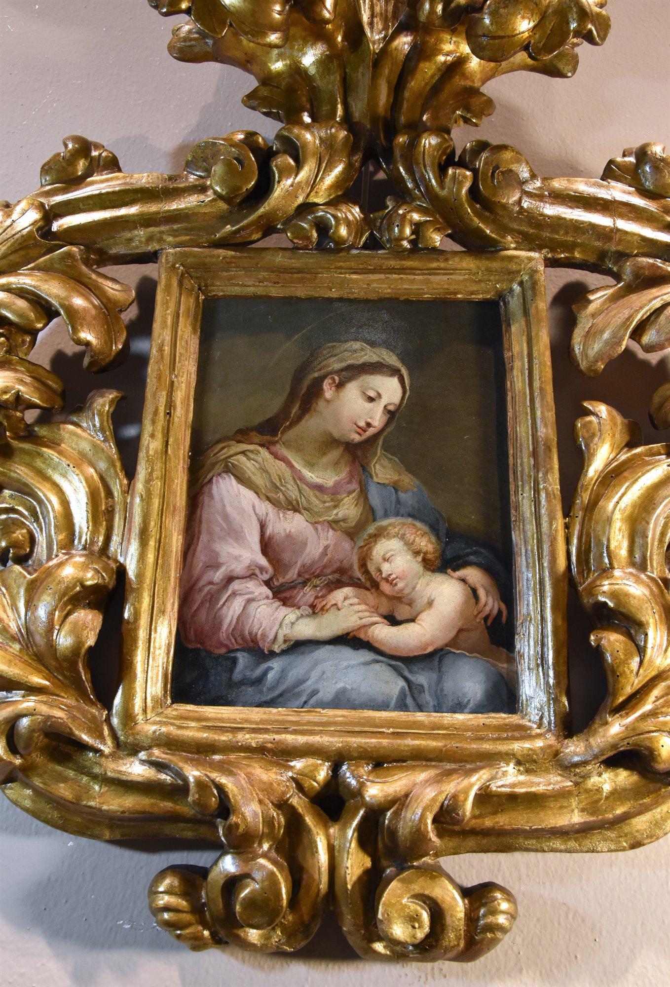 Madonna Child Conca 17/18th Century Paint Oil on copper Old master Roman school For Sale 6