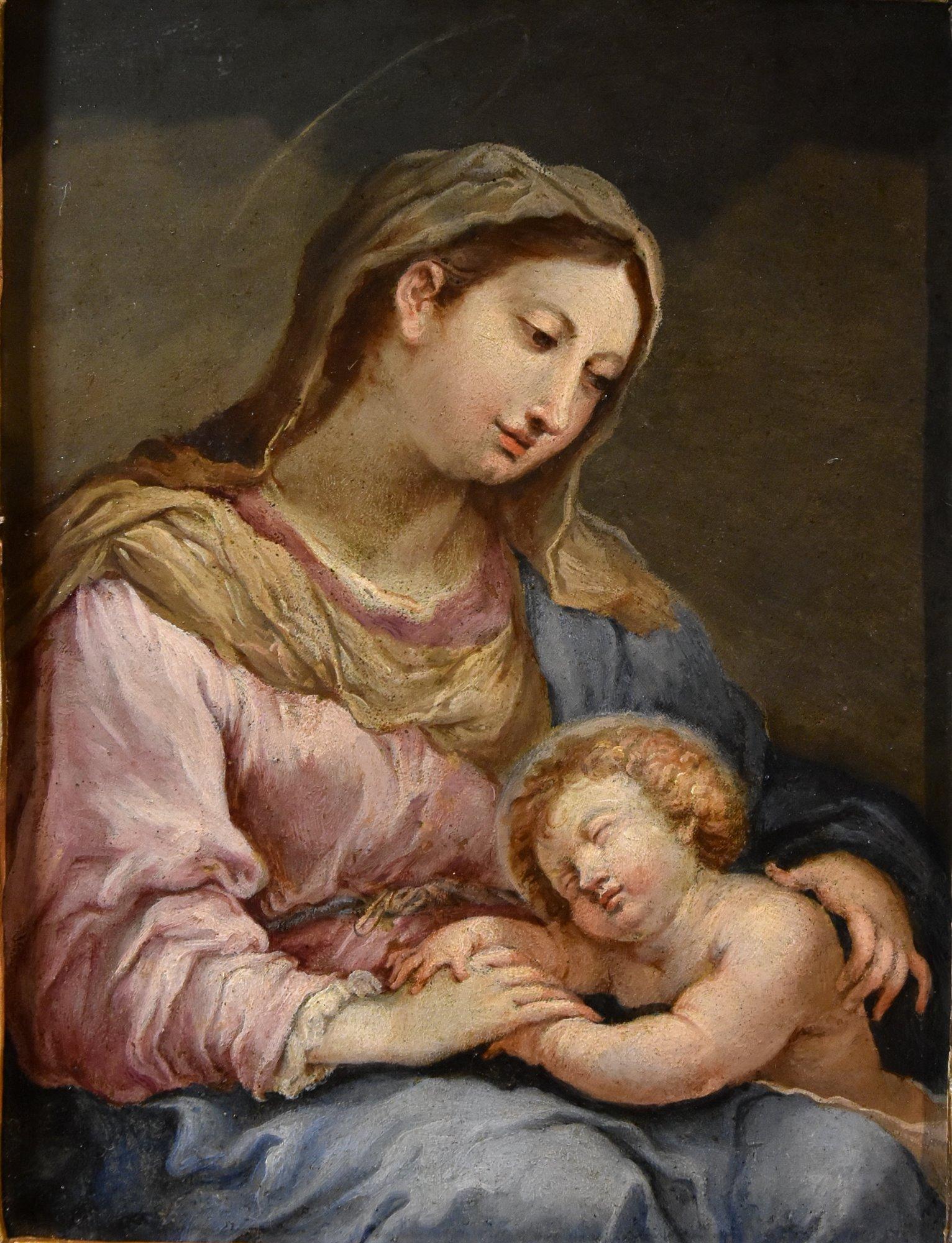 Madonna Child Conca 17/18th Century Paint Oil on copper Old master Roman school - Painting by Sebastiano Conca (Gaeta 1680 – Naples 1764)