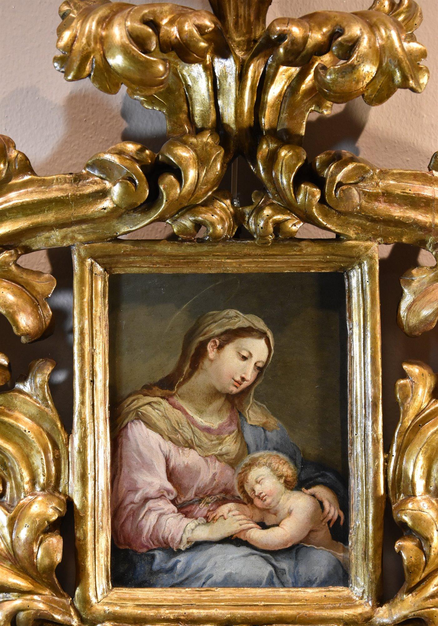 Madonna Child Conca 17/18th Century Paint Oil on copper Old master Roman school - Old Masters Painting by Sebastiano Conca (Gaeta 1680 – Naples 1764)