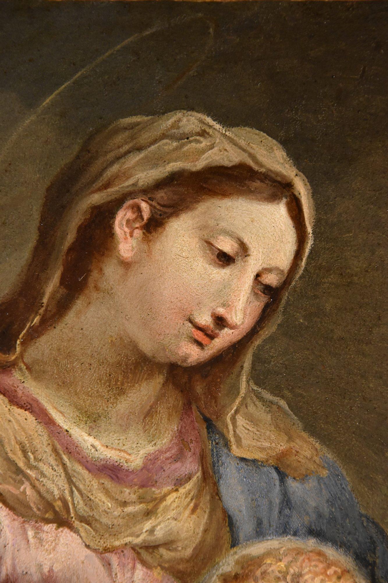 Madonna Child Conca 17/18th Century Paint Oil on copper Old master Roman school For Sale 1