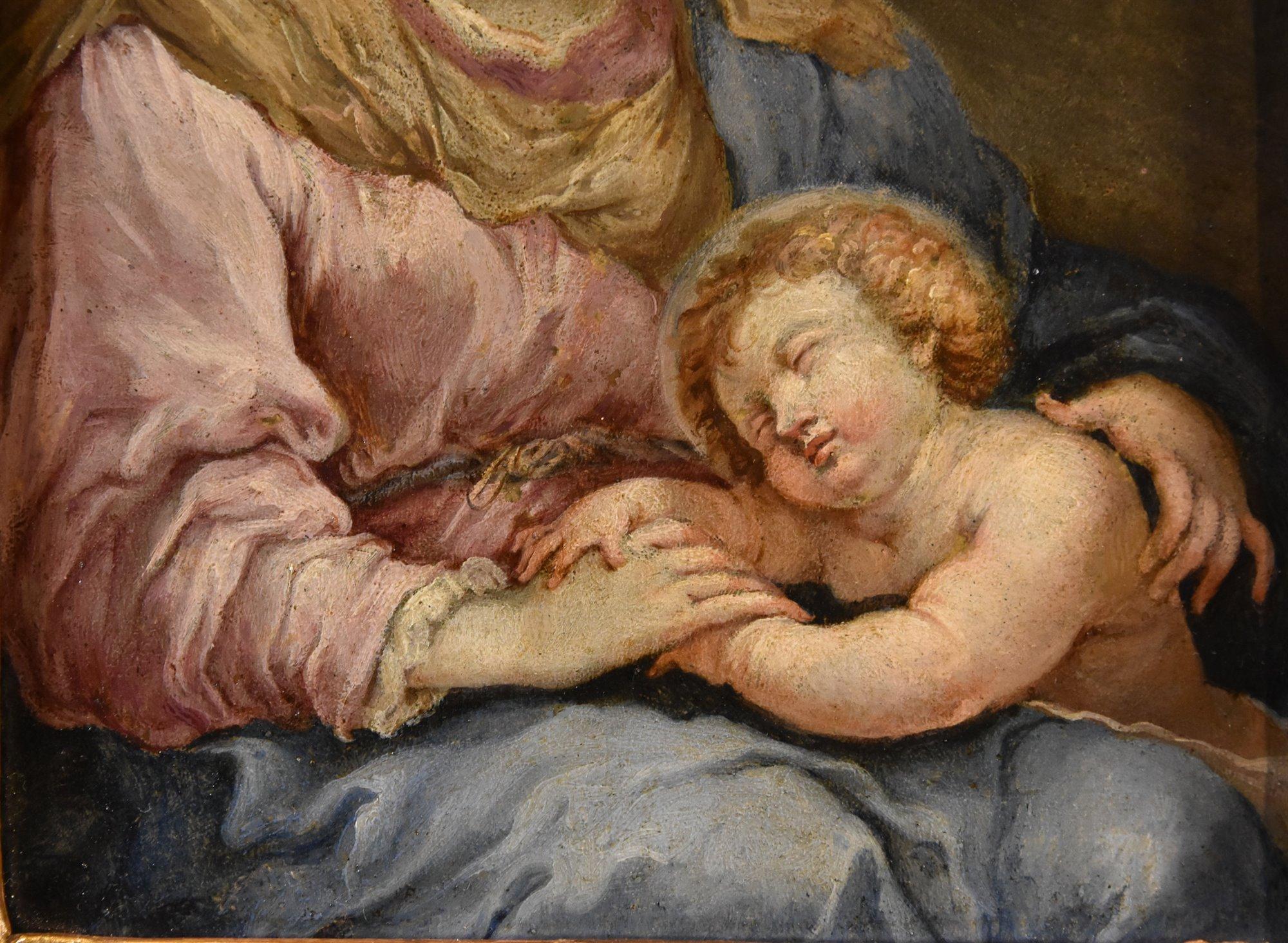 Madonna Child Conca 17/18th Century Paint Oil on copper Old master Roman school For Sale 2