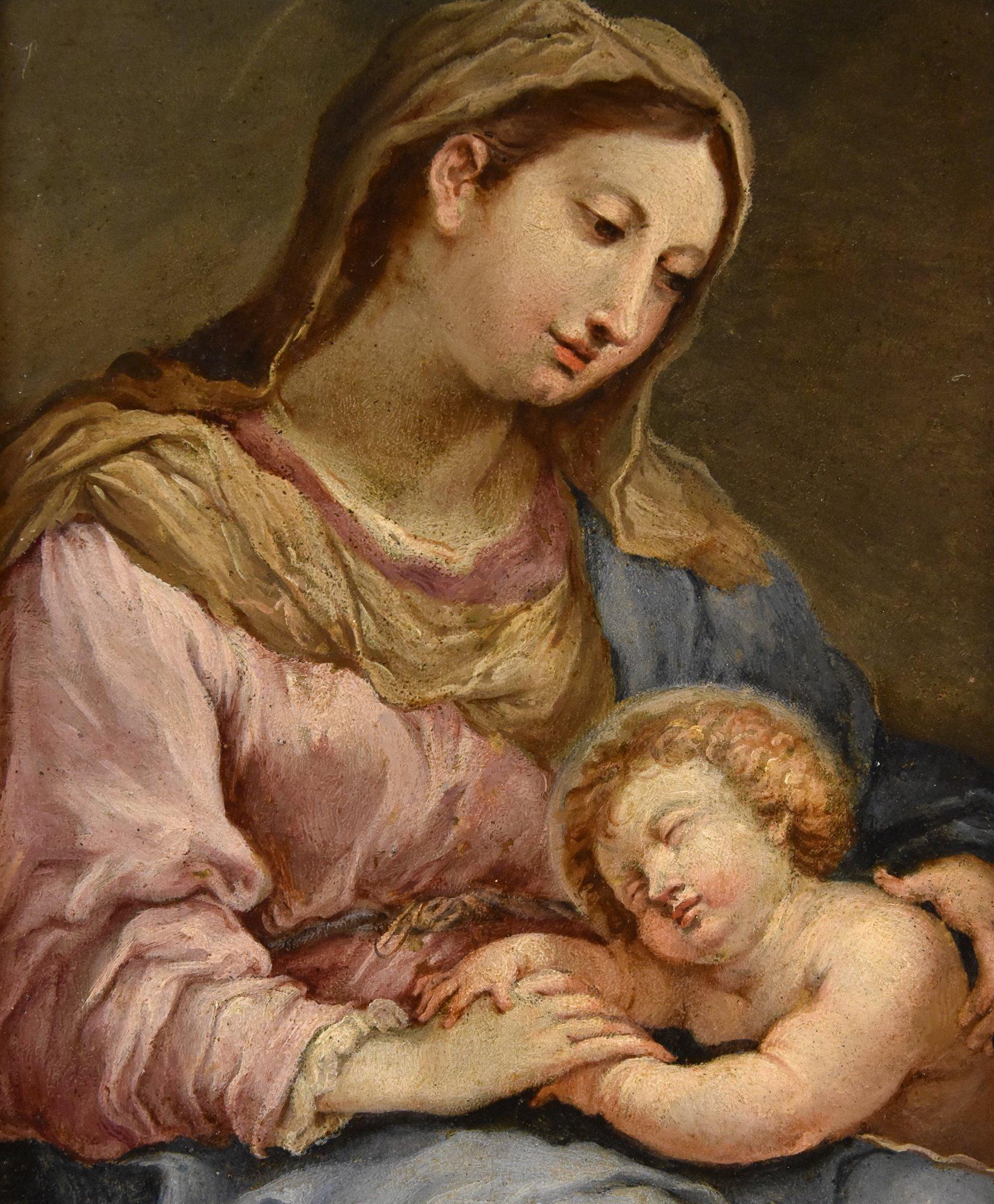 Madonna Child Conca 17/18th Century Paint Oil on copper Old master Roman school For Sale 4