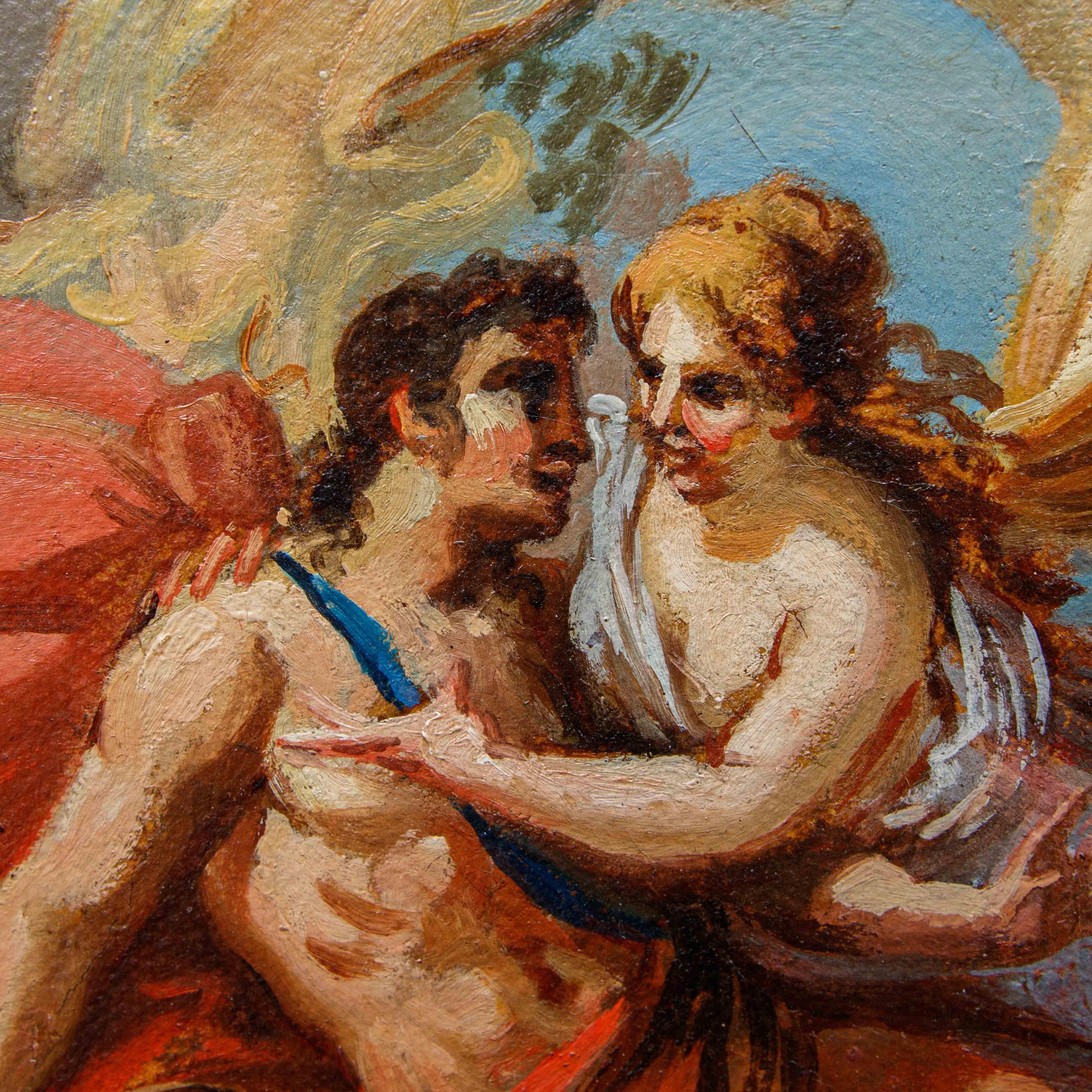 Scène mythologique Huile sur papier appliquée sur toile cercle de S. Ricci en vente 12