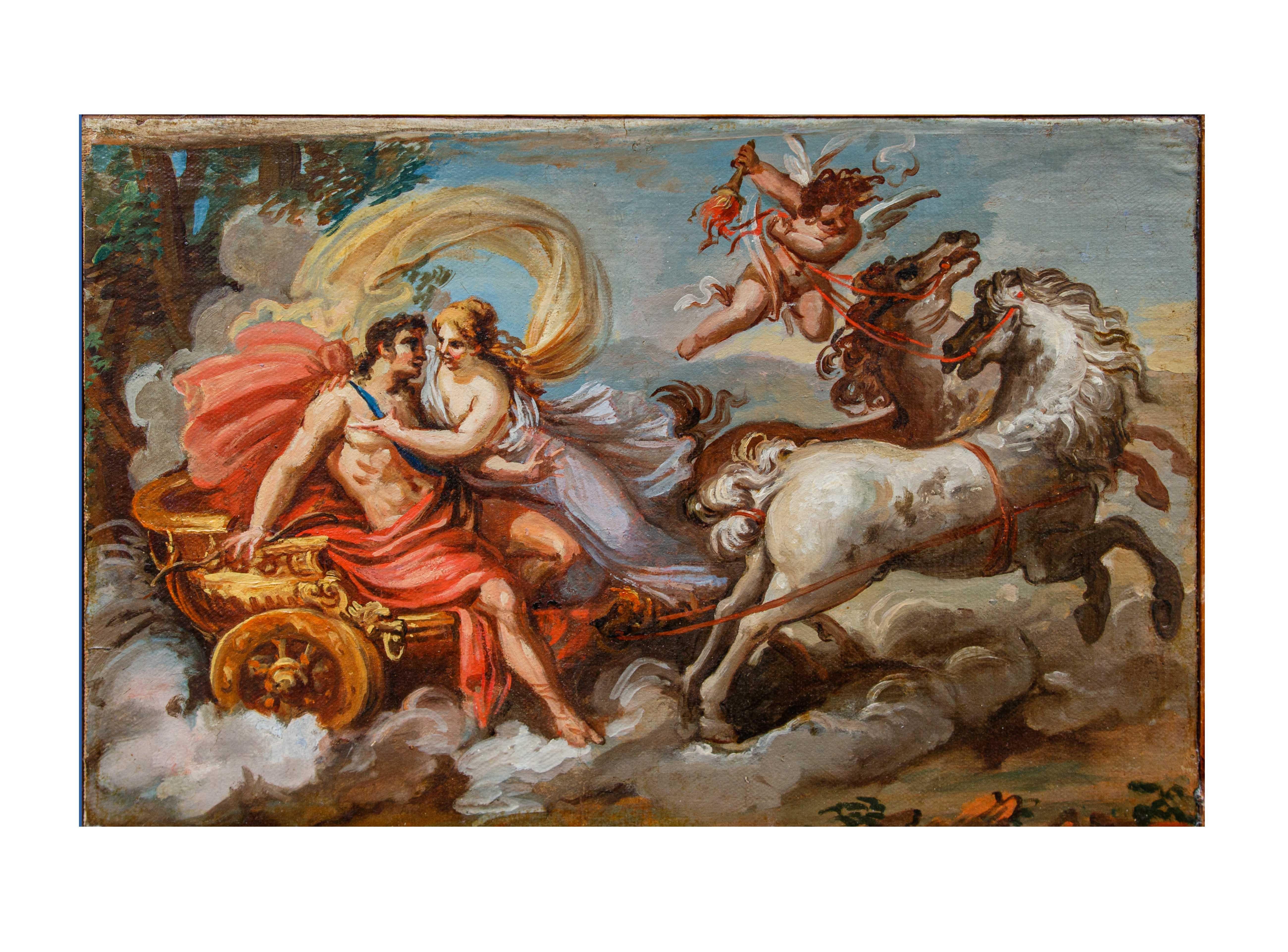 Scène mythologique Huile sur papier appliquée sur toile cercle de S. Ricci - Painting de Sebastiano Ricci (Belluno 1659 - Venice 1734)