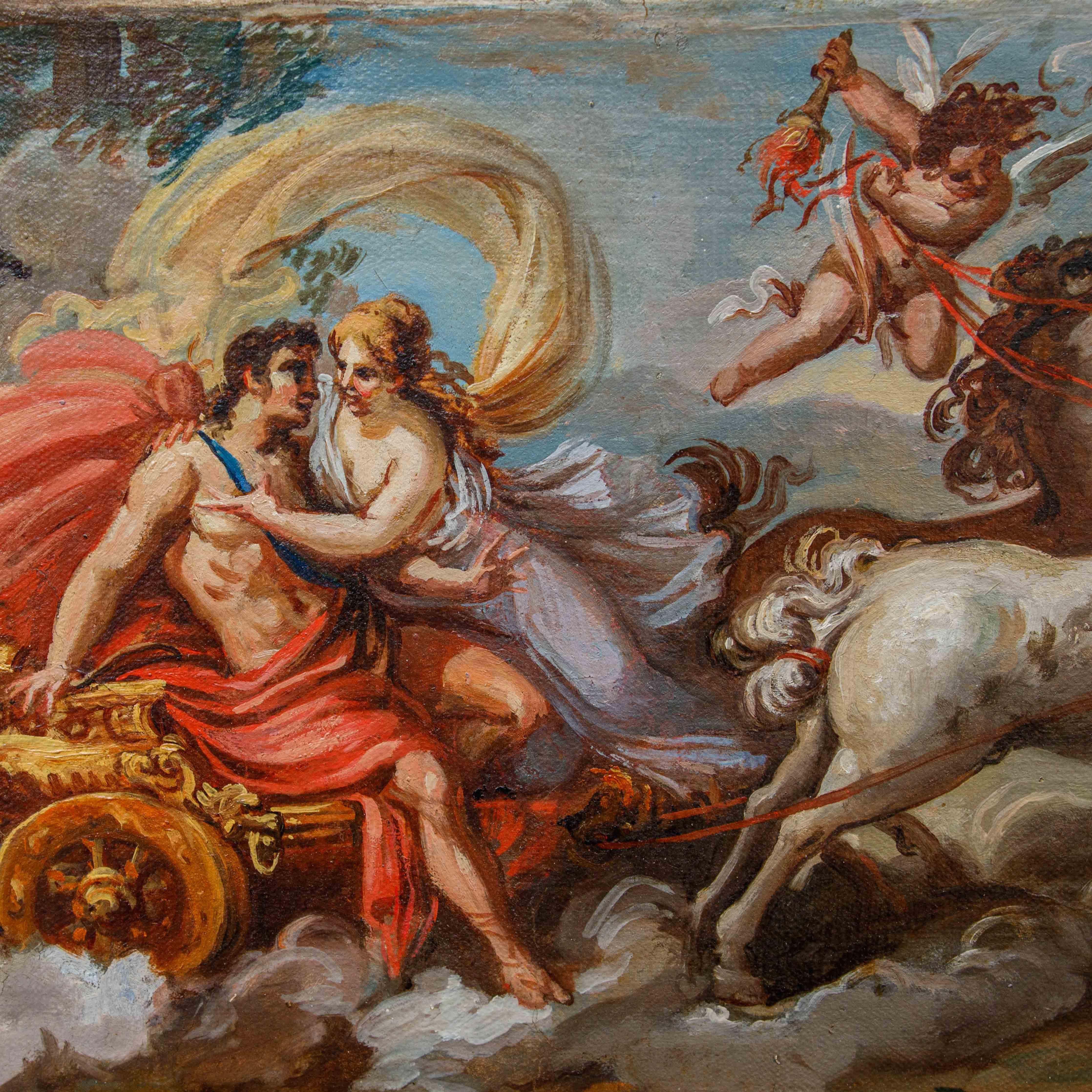 Scène mythologique Huile sur papier appliquée sur toile cercle de S. Ricci en vente 1