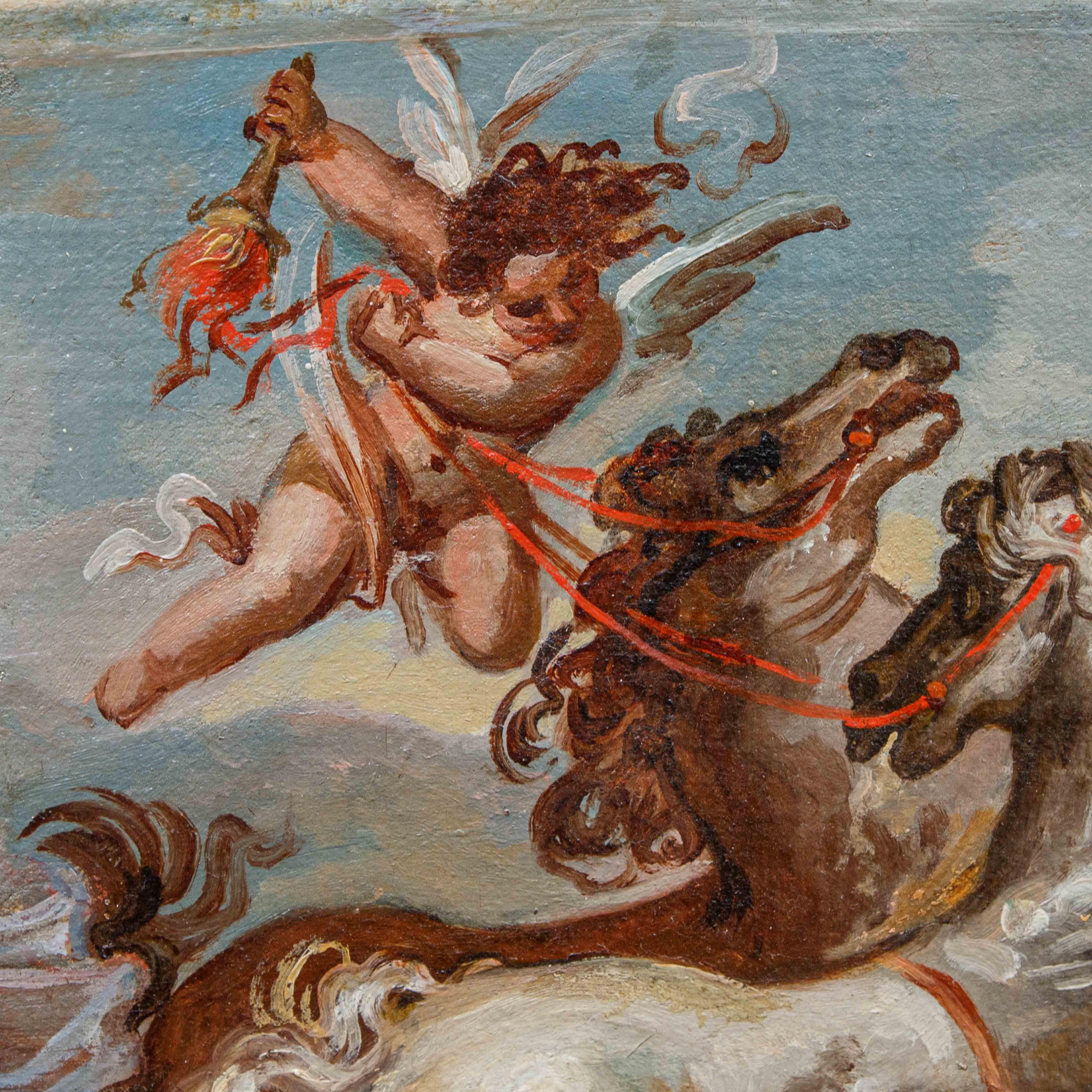 Scène mythologique Huile sur papier appliquée sur toile cercle de S. Ricci en vente 3